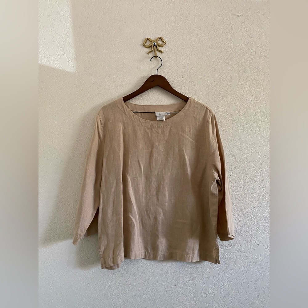 Hot Cotton Womens Large Scoop Neck Linen Top 3/4 Sleeves Casual Loose Boxy USA